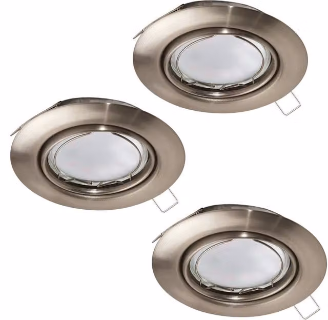 Loops 3 Pack Flush Ceiling Downlights in Silver Satin Nickel with 5W GU10 Bulbs
