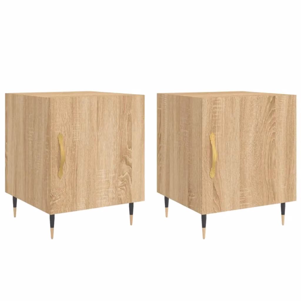 Berkfield Home Set of 2 Sonoma Oak Bedside Cabinets in Brown, W/D/H: 40 x 40 x 50 cm