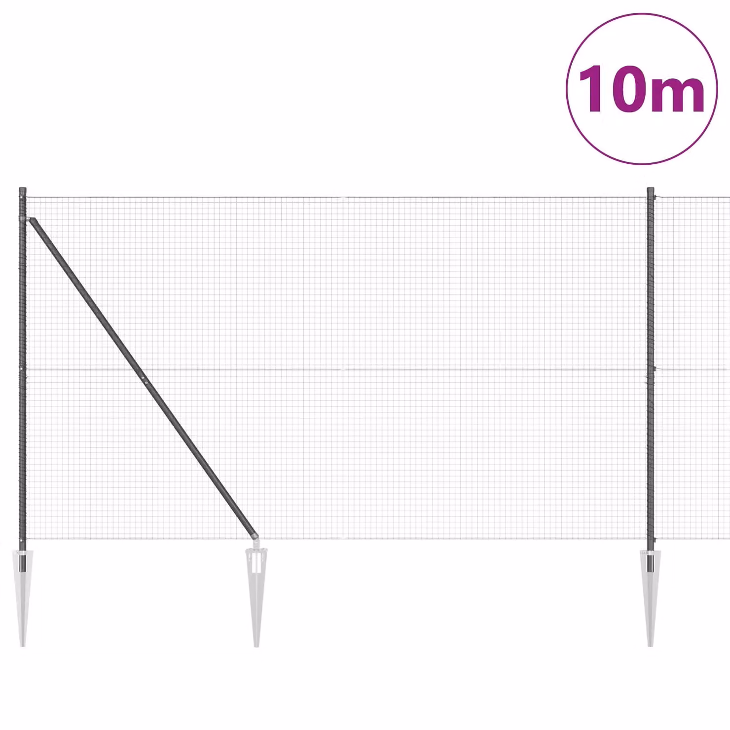 Berkfield Home Grey Metal and Plastic Round Mesh Fence Post Set of 2 – 3