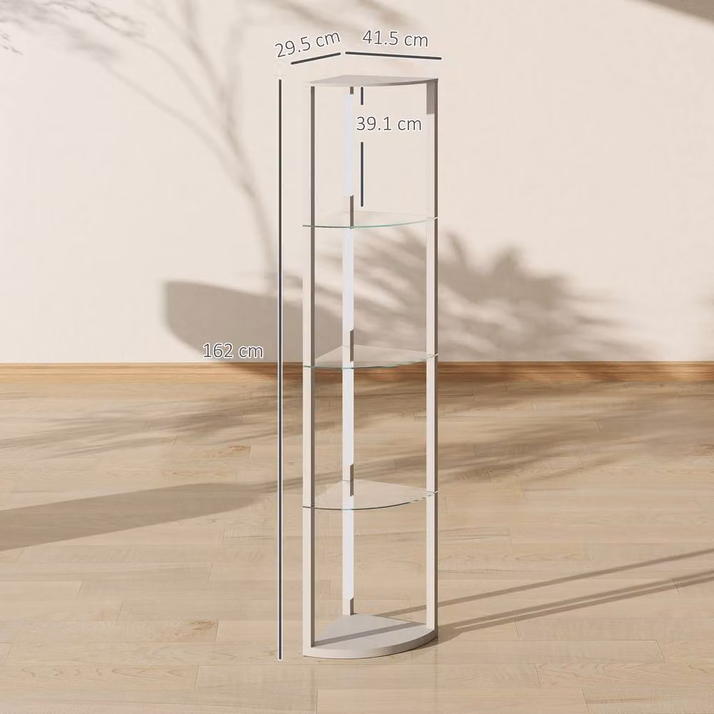 HOMCOM Dimmable LED Floor Lamp with Shelves and Foot Switch in Grey – 3