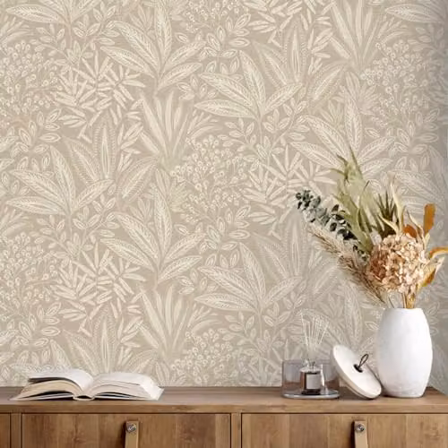 Crown Sahara Leaf Natural Botanical Floral Wallpaper in Beige