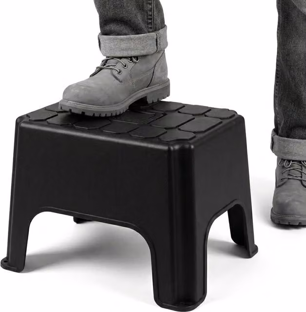 Storm Trading Group Set of 2 Non-Slip Plastic Step Stools with Built-In Carry Handles in Black