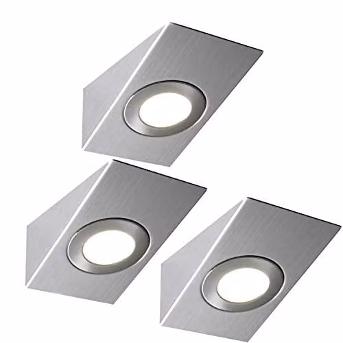 Loops 3 Pack Stainless Steel LED Under Cabinet Wedge Surface Lights with Driver Kit in Silver and White – 1