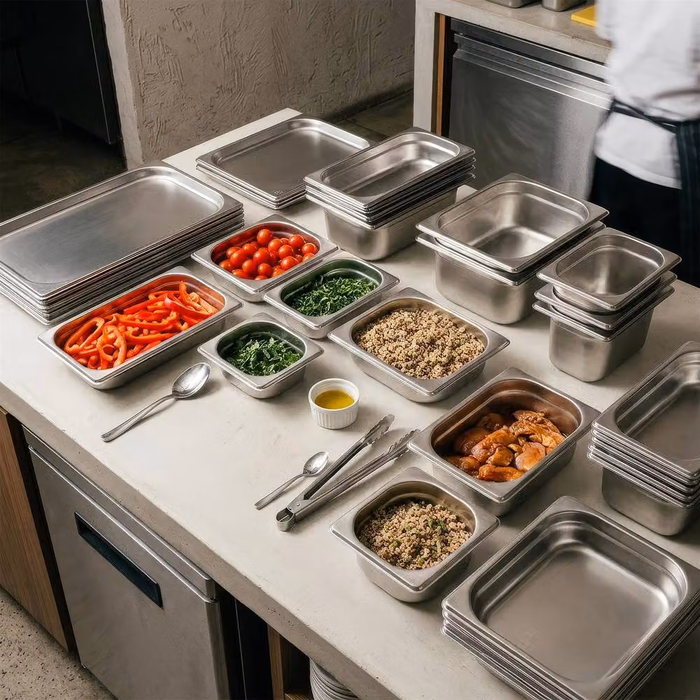 Argon Tableware Stainless Steel Gastronorm Containers 1/4, 5.25 l, Silver, Pack of 4 – 5