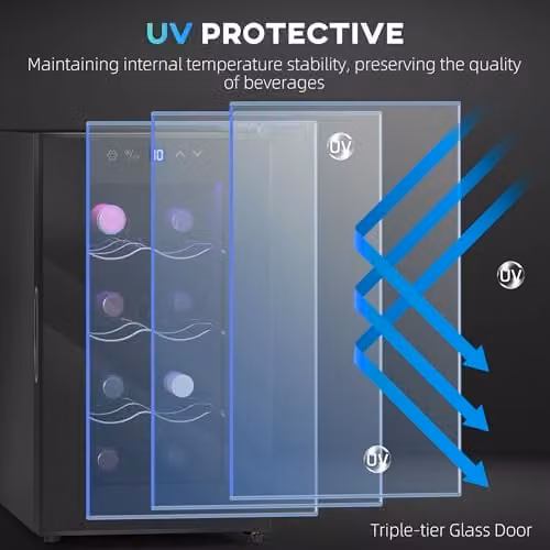 HOMCOM Freestanding Black Wine Cooler Fridge with 21 Litre Capacity and 8 Bottle Rack – 3