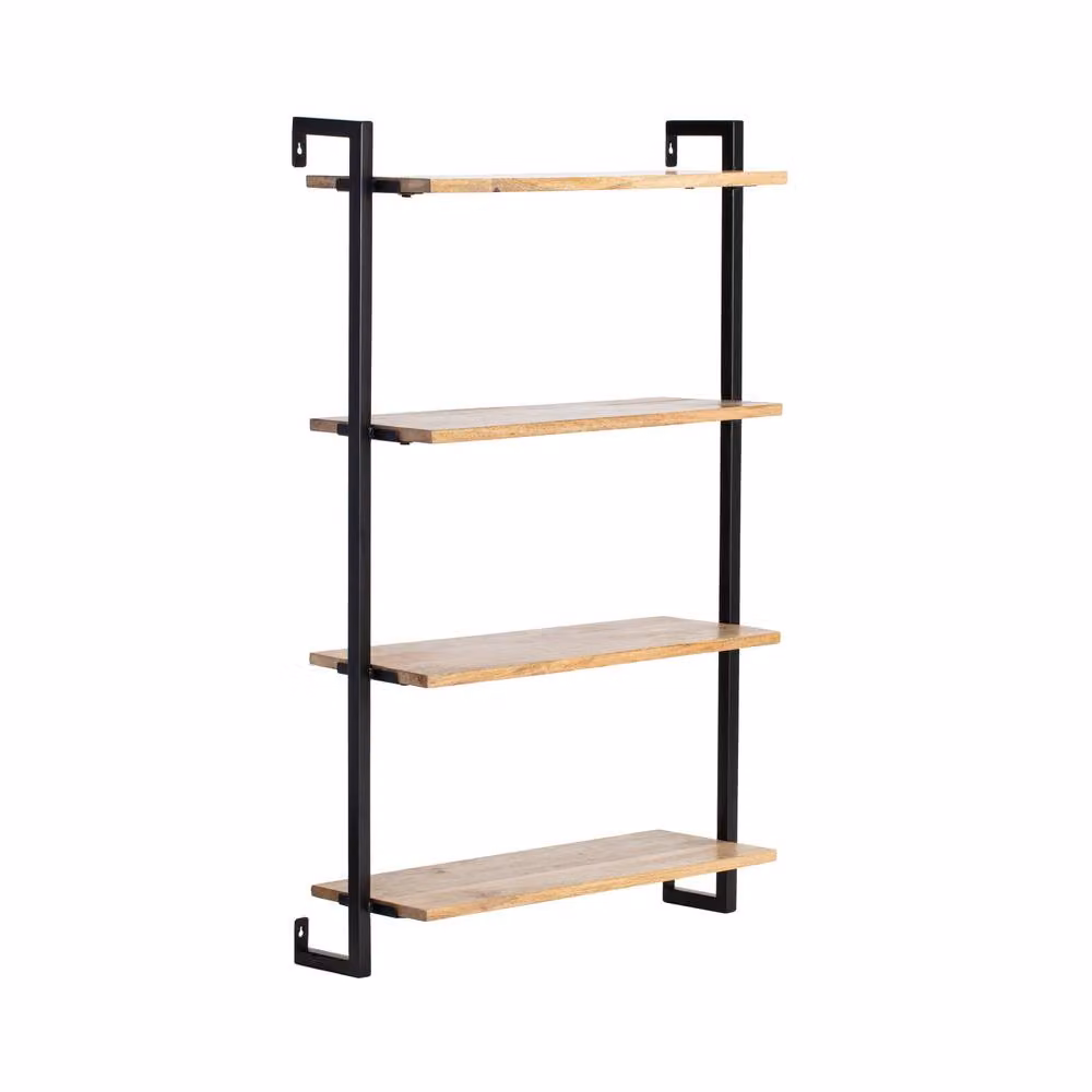 MH London 4-Tier Wall Mounted Floating Shelves in Natural Mango Wood and Metal – 2
