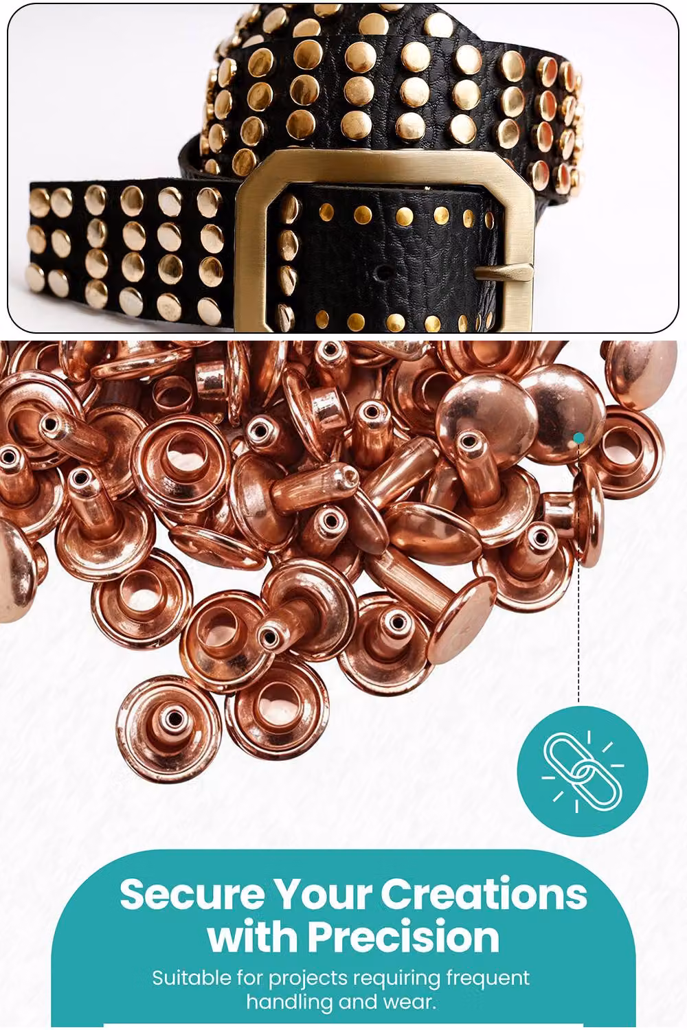 Neel Blue 4mm Double Cap Rivets, Tubular Metal Studs, Rose Gold, 100pcs – 3