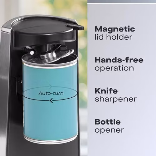 Daewoo SDA2313 Multifunction Electric Tin Can Opener, Knife Sharpener and Bottle Opener in Black and Silver – 2