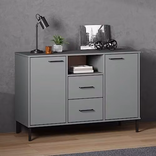 vidaXL OSLO Industrial Sideboard in Grey Solid Pine Wood with Metal Legs, W/D/H: 113 x 40 x 77 cm – 2