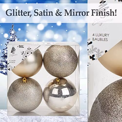 VFM Gold Round Christmas Tree Baubles, 4 Pack – 4