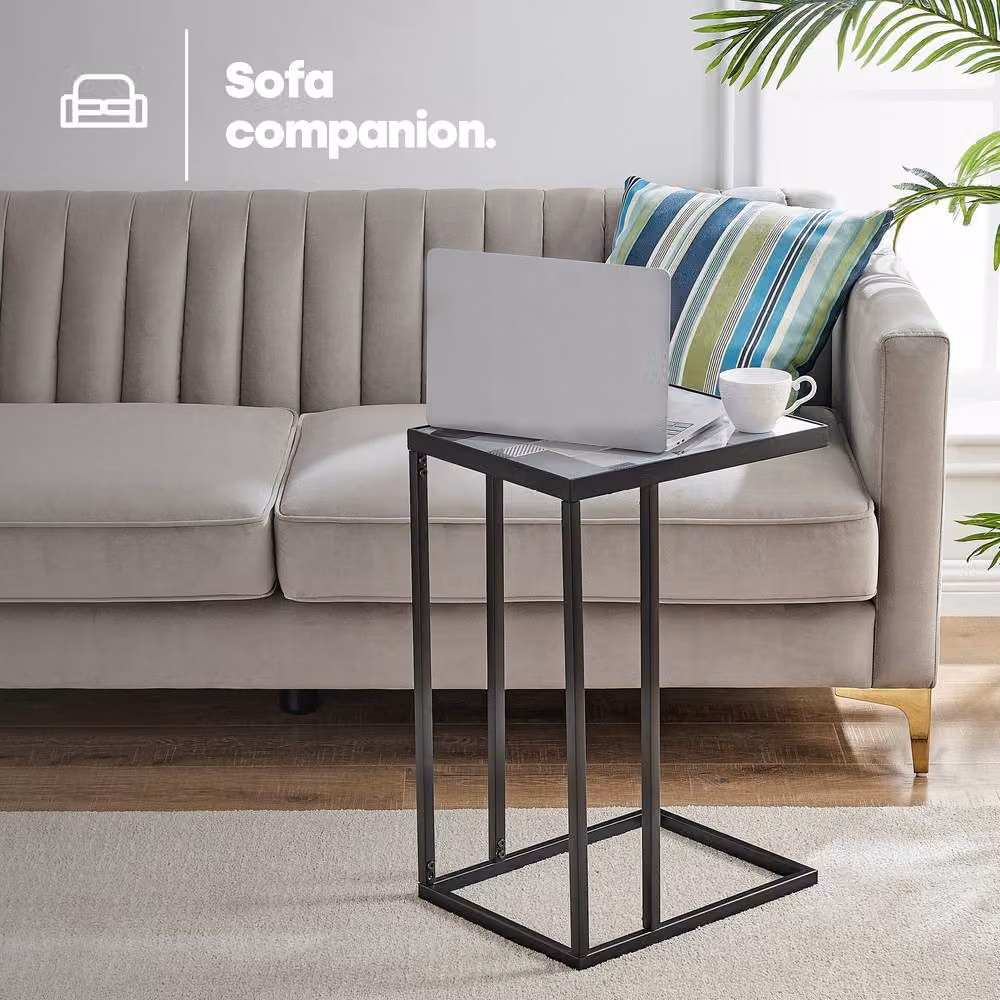 LIVIVO Kavic Glass Top Sofa Side Table with Black Iron Frame – 3
