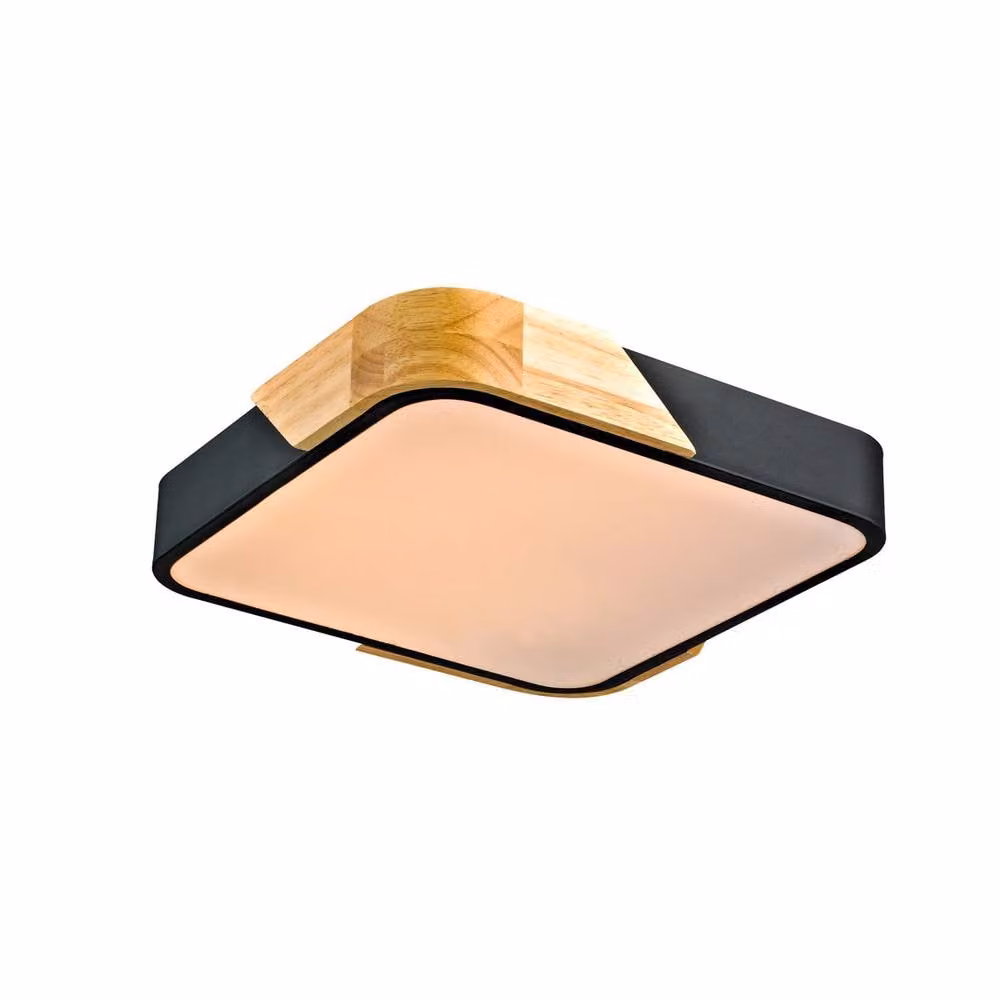 Netlighting Santer Decorative Square Flush Ceiling Light in Black and Wood with Warm White LED – 2