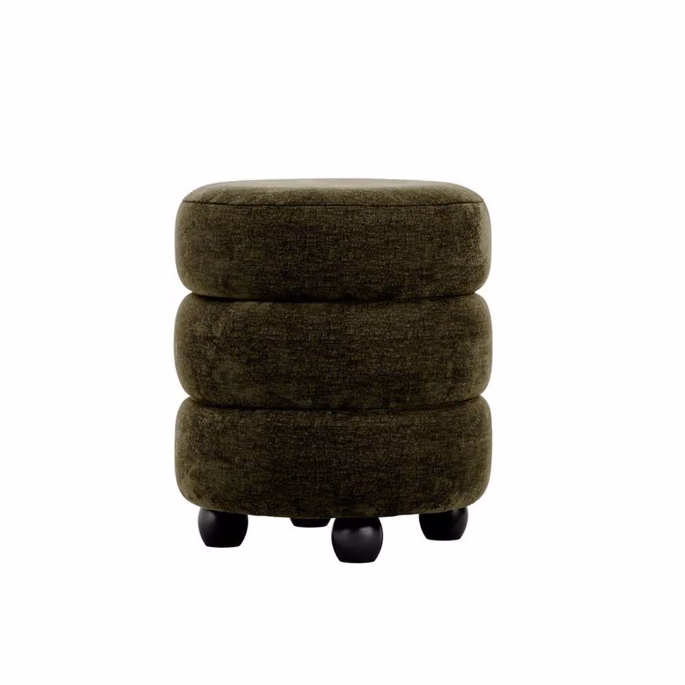 Lemon Pavilion Furniture Emi Pouffe in Olive and Black Velvet Chenille with Pine Wood Frame, W: 44 cm, D: 44 cm, H: 50 cm – 2