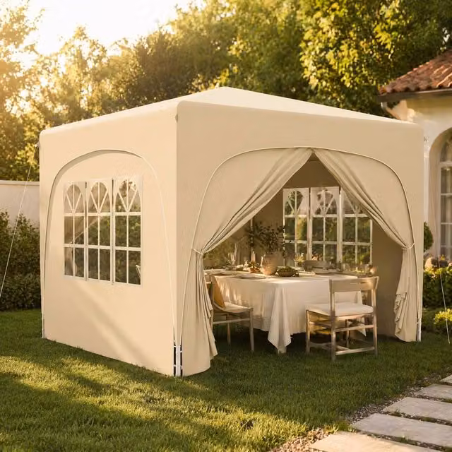 STILVORA Pop-Up Gazebo with Windows and Door, Beige, W/D/H: 300 x 300 x 273 cm – 1