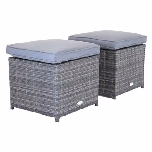 Charles Bentley Pair of Grey Rattan Garden Footstools with Removable Cushions W/D/H: 45 x 45 x 37 cm – 5