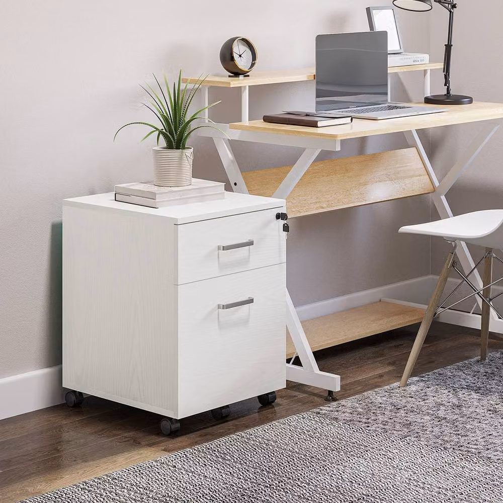Rolipo 2-Drawer Lockable Mobile Filing Cabinet with Castors, White – 2