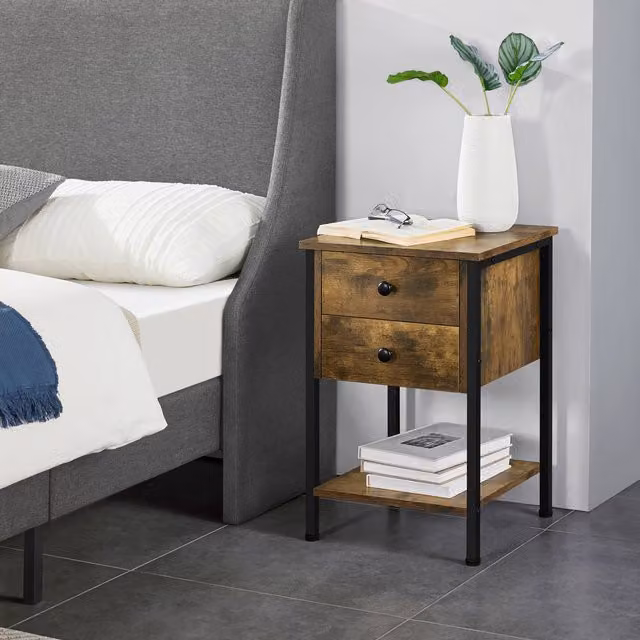 Yaheetech Industrial Vintage 2-Drawer Bedside Table in Brown