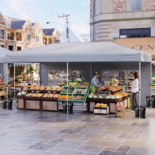 Costway Pop Up Canopy Tent Patio Sunshade Shelter with 6 Sidewalls, Grey/Silver, W: 600 cm, D: 300 cm, H: 250 cm