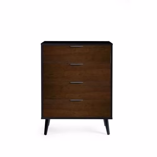 Julian Bowen Alba 4 Drawer Chest in Walnut and Black with Soft Close Drawers, W: 100.5 cm, H: 78 cm, D: 40 cm