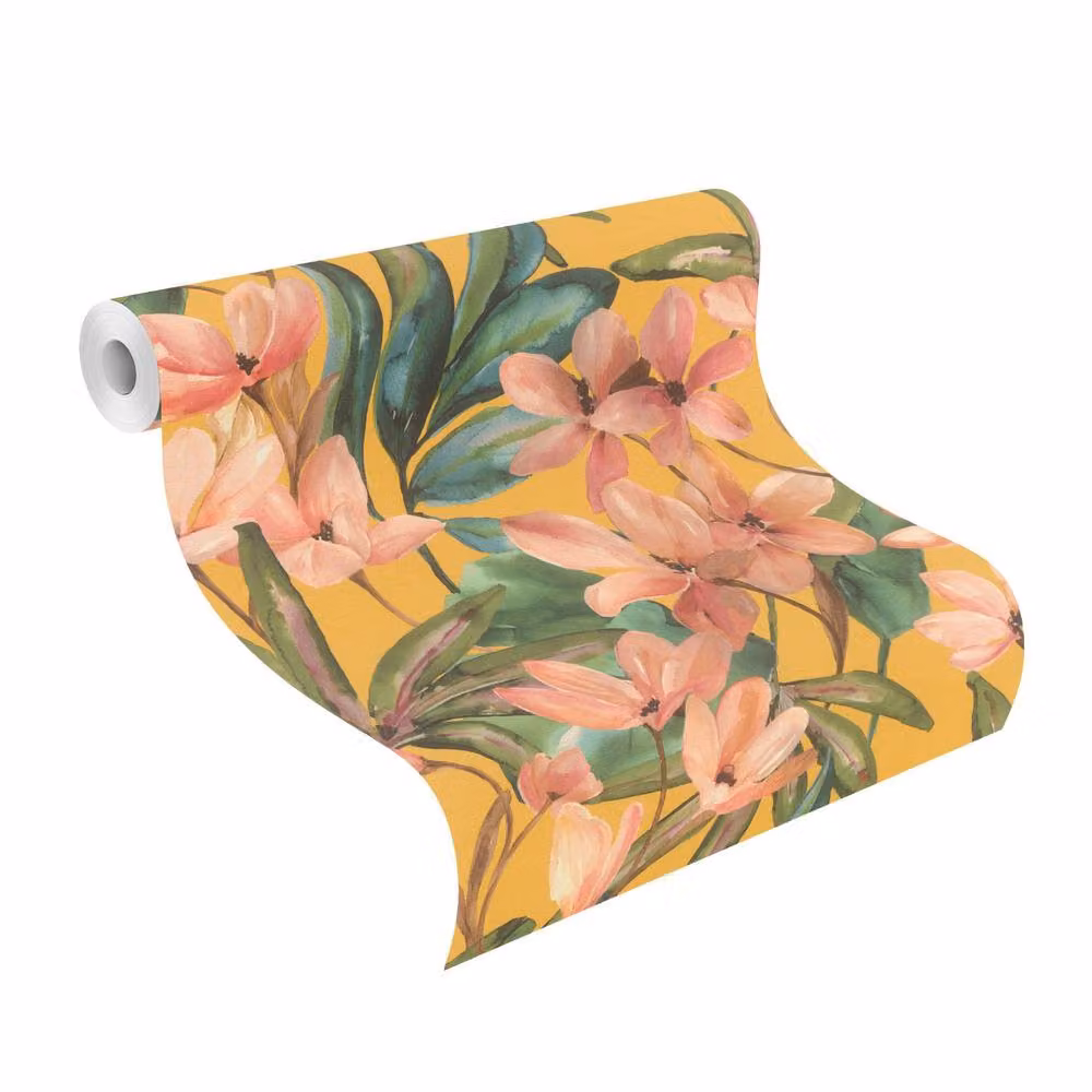 Rasch Magnolia Floral Self-Adhesive Textured Wallpaper in Yellow, Pink, Green and Gold – 5