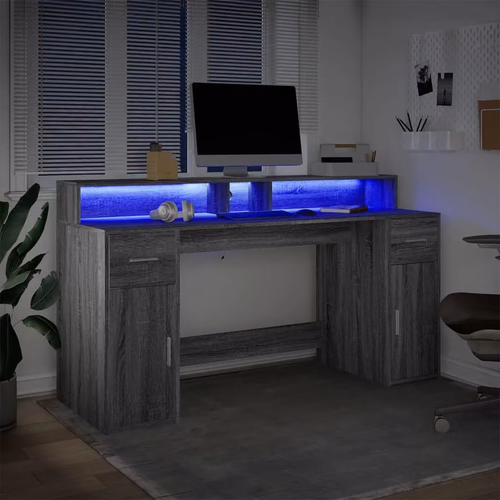 Berkfield Home Grey Sonoma Gaming Desk with LED Lights, W/D/H: 160 x 55 x 91 cm – 5