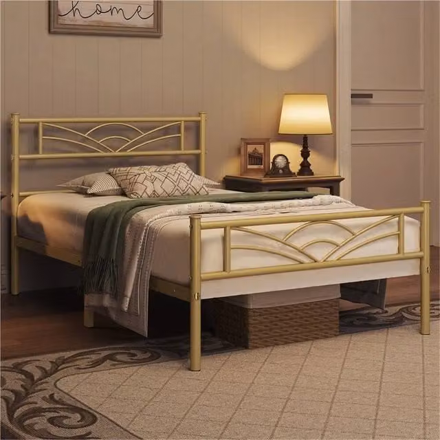 Kelvenix Single Metal Bed Frame in Antique Gold, 90 x 190 cm – 1