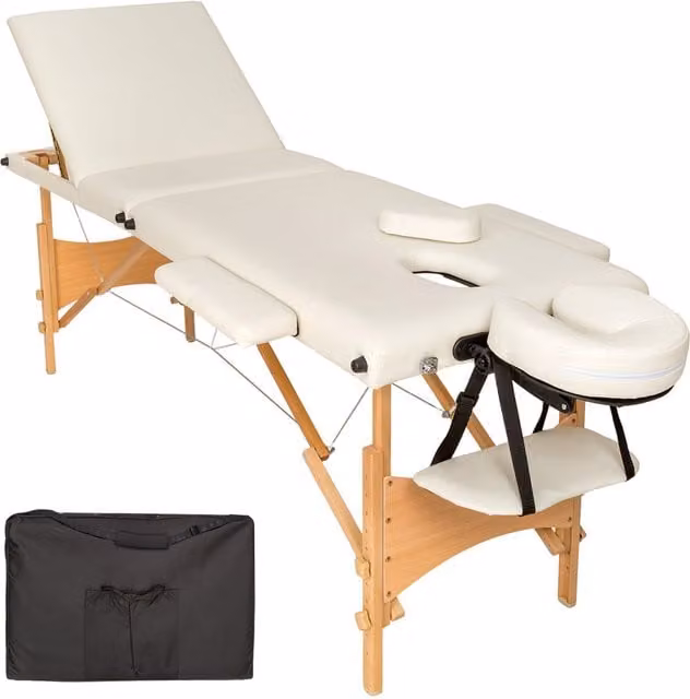 tectake Daniel 3-Zone Professional Massage Table with Padding Bag in Beige