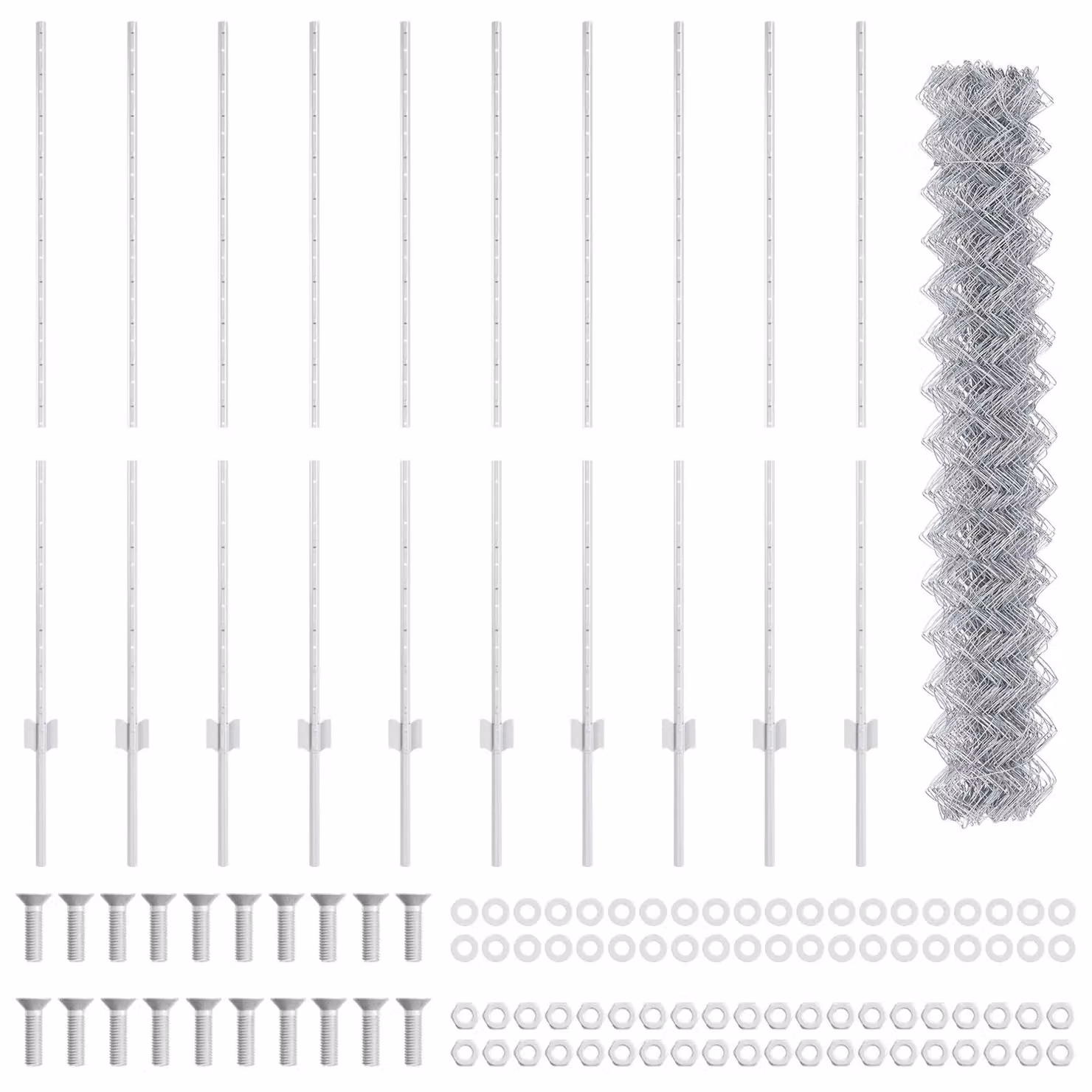 Berkfield Home Silver Galvanised Steel Chain Link Fence with 20 U-Profile In-Ground Posts, W: 10 m, H: 1.4 m – 2
