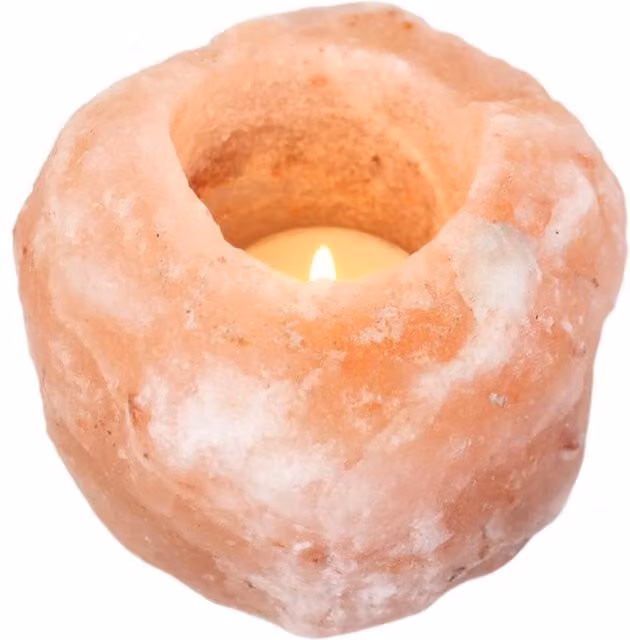 KDMK Himalayan Salt Single Tealight Candle Holder, Orange Stone
