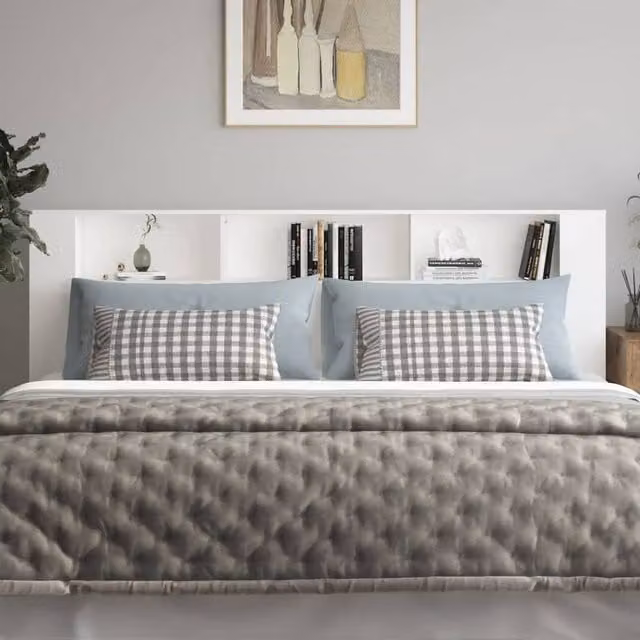 Berkfield Home White Headboard Cabinet with Integrated Bedside Shelf, W: 220 cm, D: 18.5 cm, H: 104.5 cm