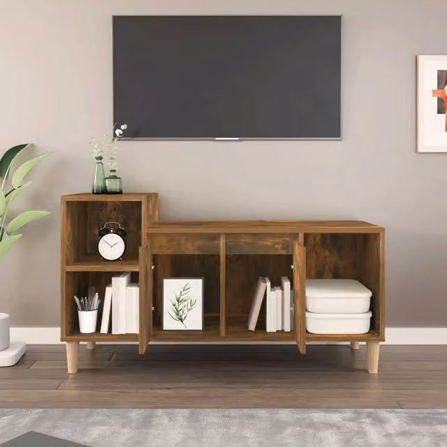 Berkfield Home Smoked Oak TV Cabinet in Brown, W/D/H: 100 x 35 x 55 cm – 1