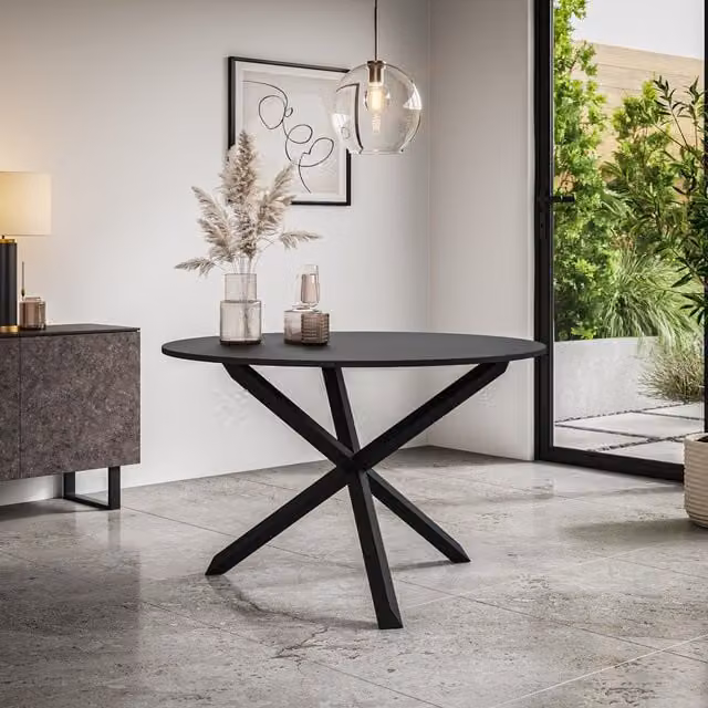 More4Homes Malvern Round Dining Table with Black Oak Legs, Black, Diameter: 120 cm, Height: 75 cm