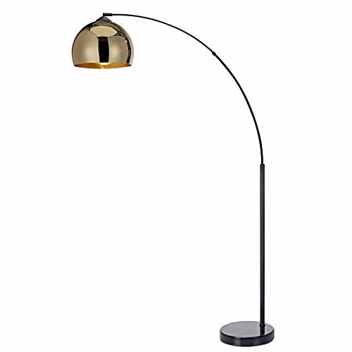 Teamson Home Mid-Century Modern Arc Floor Lamp with Gold Bell Shade and Black Marble Base, Height: 170 cm – 1