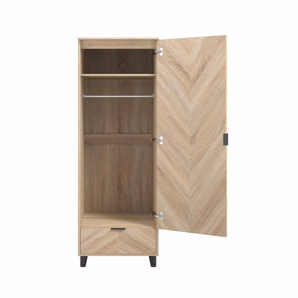 Lemon Pavilion Furniture Stockholm Chevron 1 Door Wardrobe with Integrated Drawer in Brown, W: 50 cm, D: 50 cm, H: 190 cm – 2
