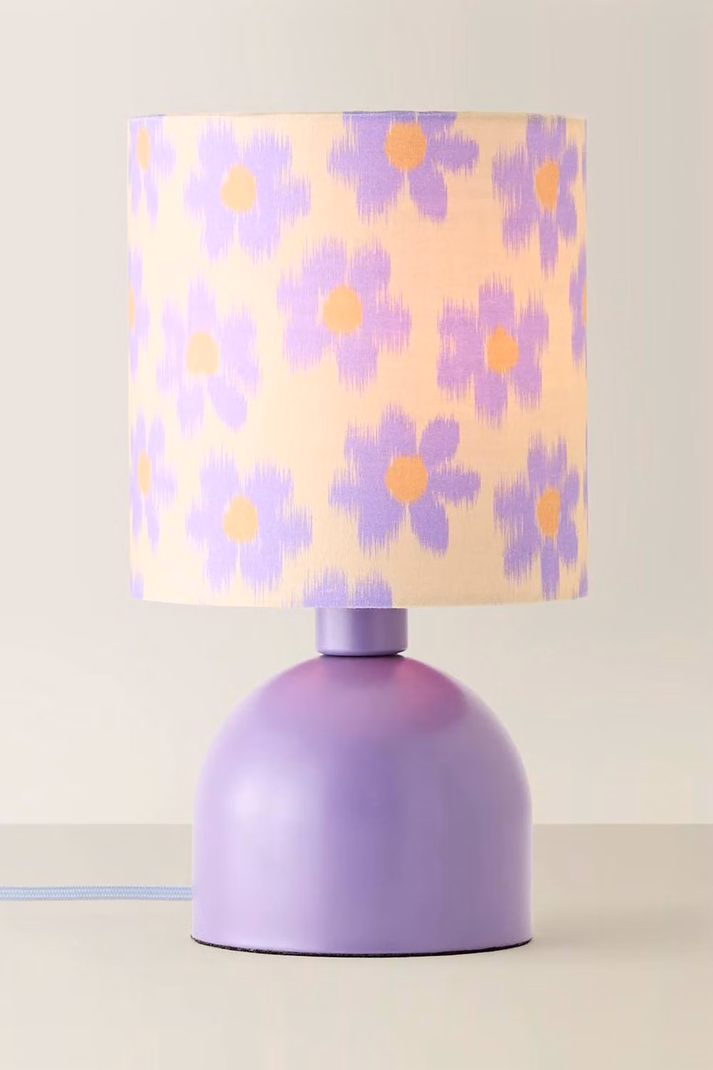 ValueLights Mileys Purple Floral Print Table Lamp with Fabric Drum Shade in Lilac and Multicolour – 2