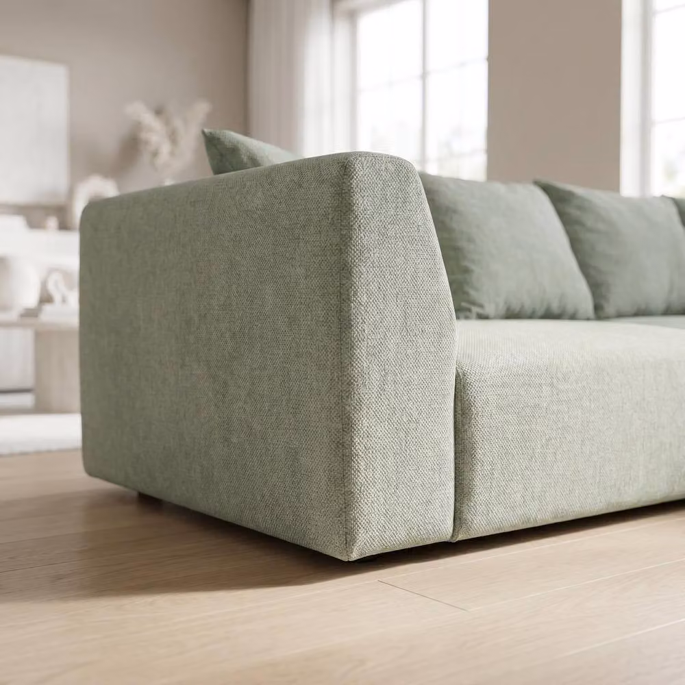 Abakus Direct Tokyo Large L-Shape Corner Sofa in Green or Beige Basket Weave Fabric with Natural Bamboo Frame – 2