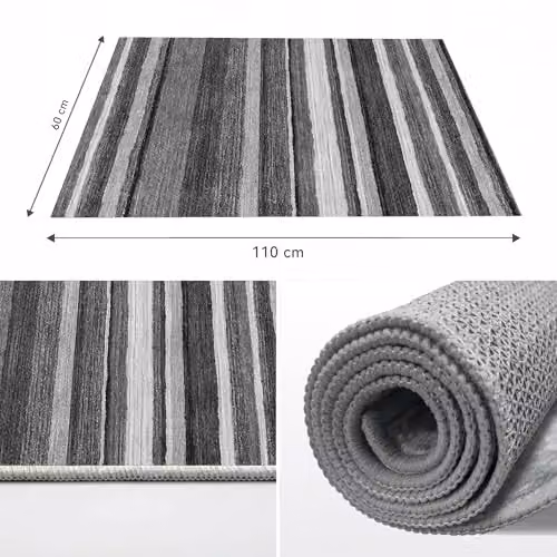 MCC Direct Modern Striped Rectangular Microfibre Rug in Grey, W: 60 cm, D: 110 cm – 5