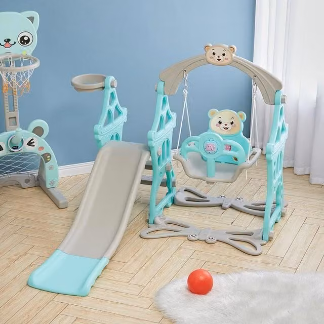 Livingandhome Toddler Swing and Slide Playset with Animals in Green