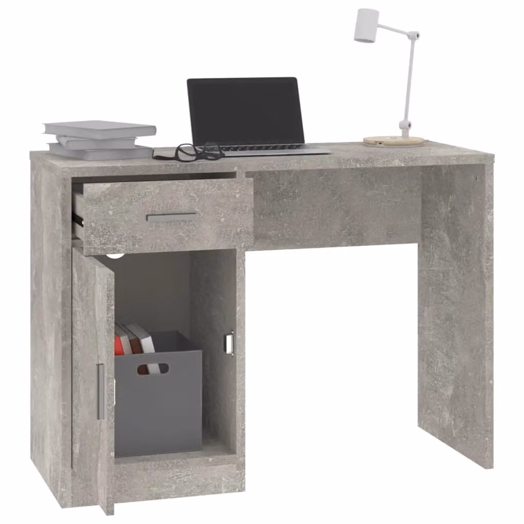Berkfield Modern Computer Desk with Drawer and Cabinet in Grey, W/D/H: 100 x 40 x 73 cm – 3