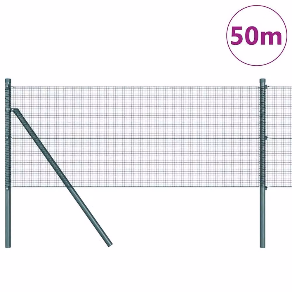 Berkfield Home Green Powder-Coated Galvanised Steel Welded Wire Fence with 13 Round In-Ground Posts, 0.6 x 50 m – 2
