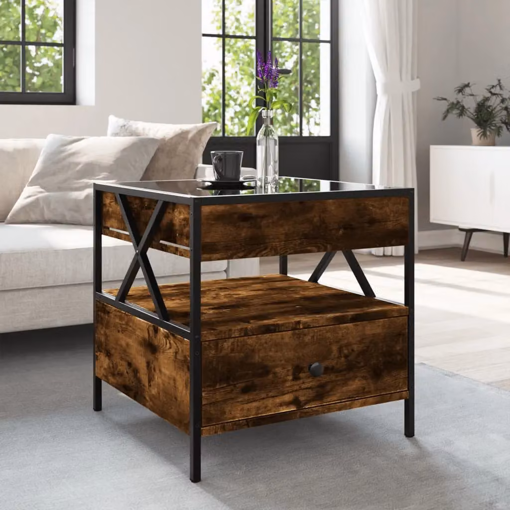 Berkfield Home Infinity LED Coffee Table in Smoked Oak Brown, W/D/H: 50 x 50 x 51 cm – 4