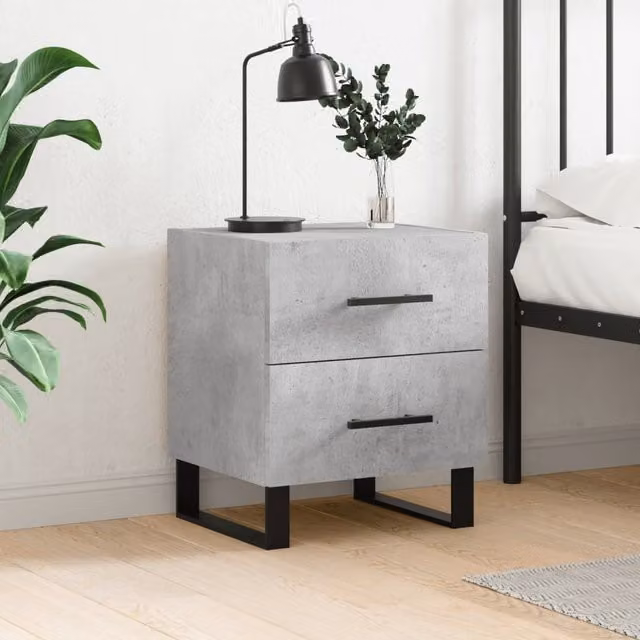 Berkfield Home Bedside Cabinet in Concrete Grey, W/D/H: 40 x 35 x 47.5 cm – 1