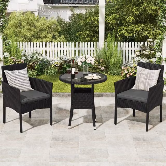 Yaheetech 3-Piece Modern Outdoor Rattan Furniture Set in Black and Grey