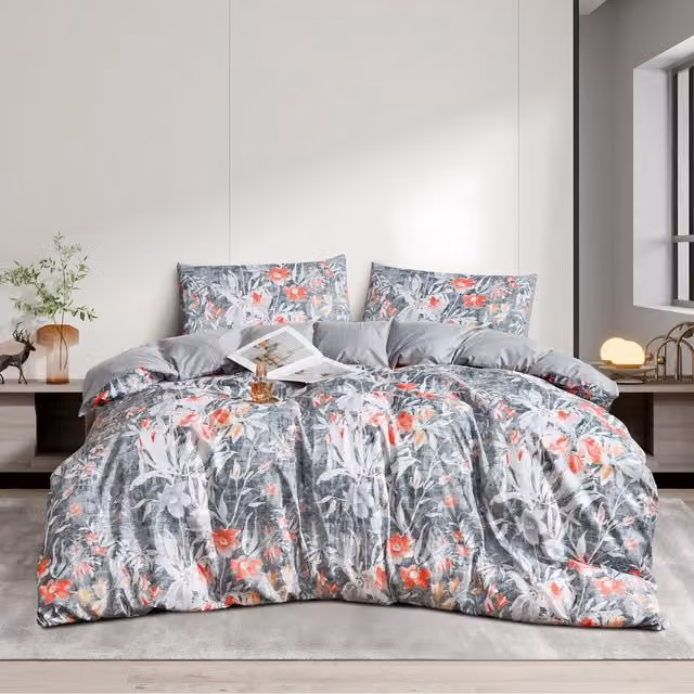 Ezysleep Juliette Floral Printed Duvet Set and Pillowcase, Multicolour and Grey, 200 x 200 cm