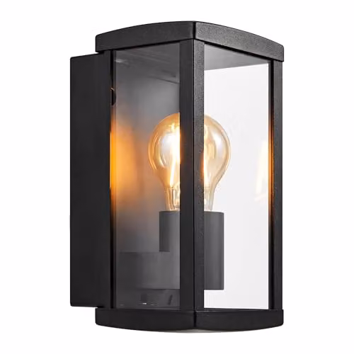 Nordlux Luchy Modern Outdoor Wall Lantern in Black Metal and Glass, E27, IP44 – 1