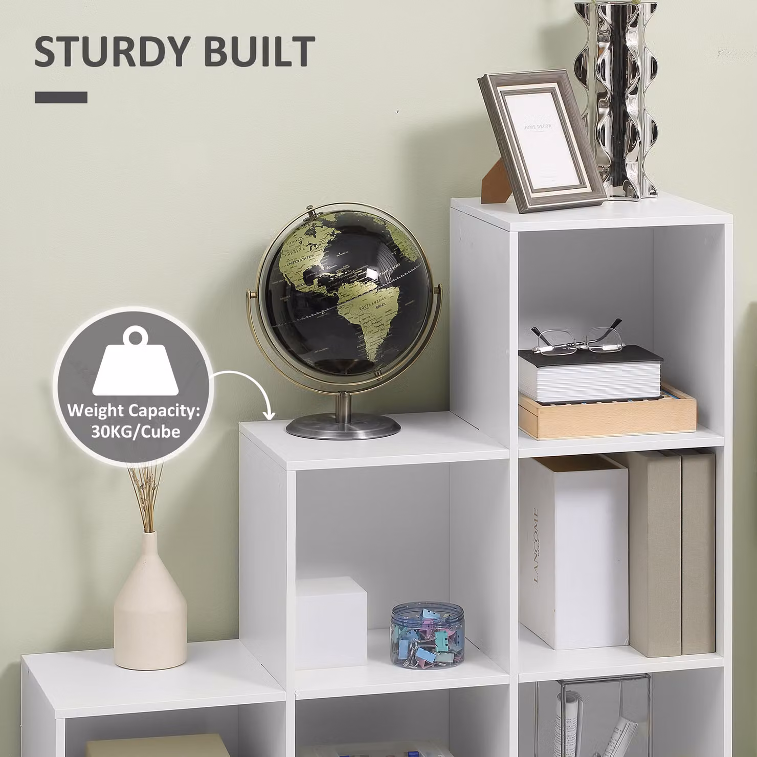 HOMCOM 3-Tier 6 Cube Shelving Unit in White – 3