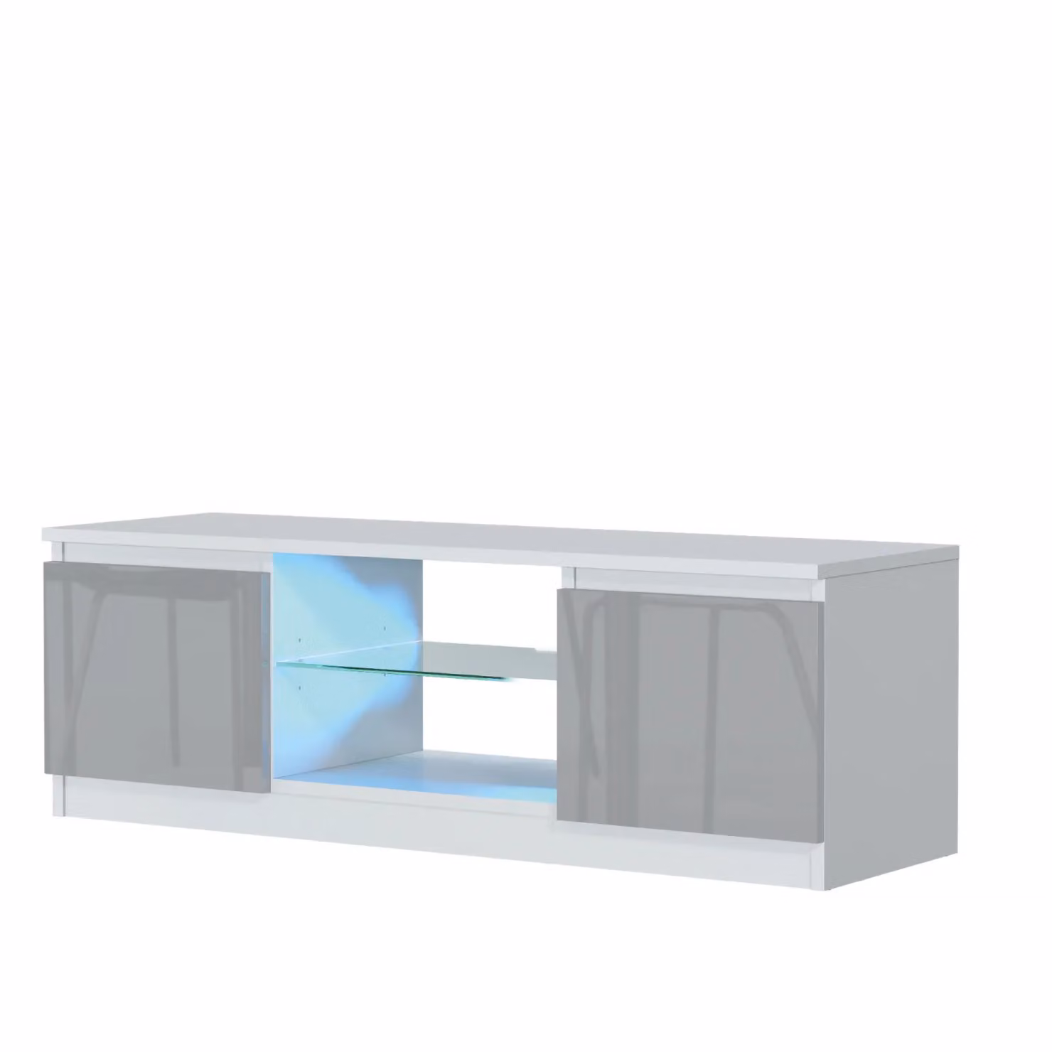 Mex Furniture LTD Modern Glossy TV Unit with LED Lighting in Light Grey, W: 120 cm, D: 40 cm, H: 38 cm – 2