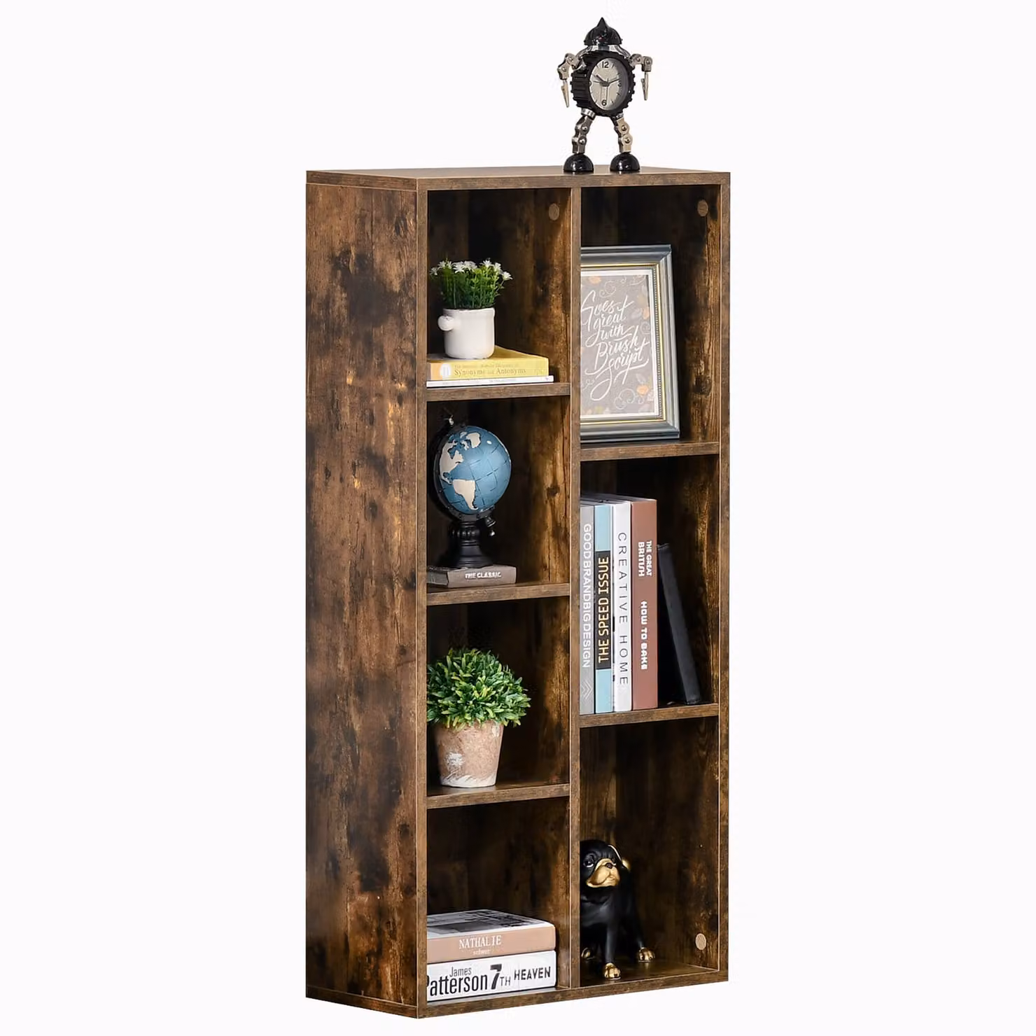 HOMCOM Industrial Cube Storage Bookcase and Free Standing Display Cabinet in Rustic Brown – 6