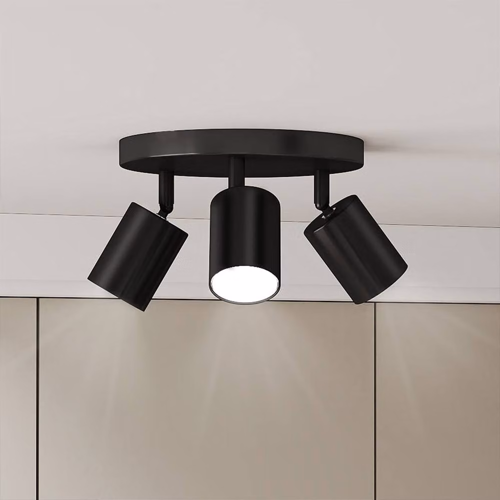 Emitto Modern Black 3-Way Adjustable GU10 Spotlight Ceiling Light with Round Metal Base – 2