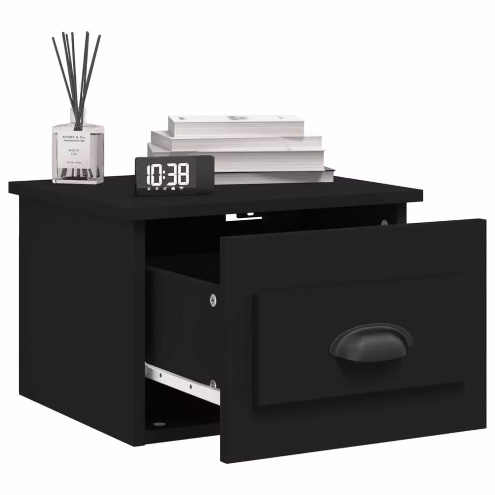 Berkfield Home Wall-mounted Bedside Cabinet in Black, W: 41.5 cm, D: 36 cm, H: 28 cm – 3